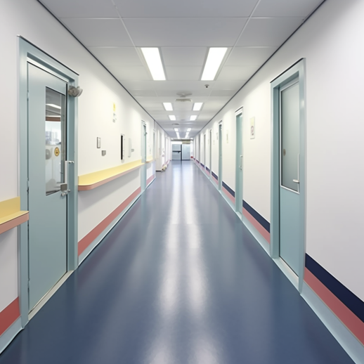 Homogeneous vinyl flooring for hospital corridors